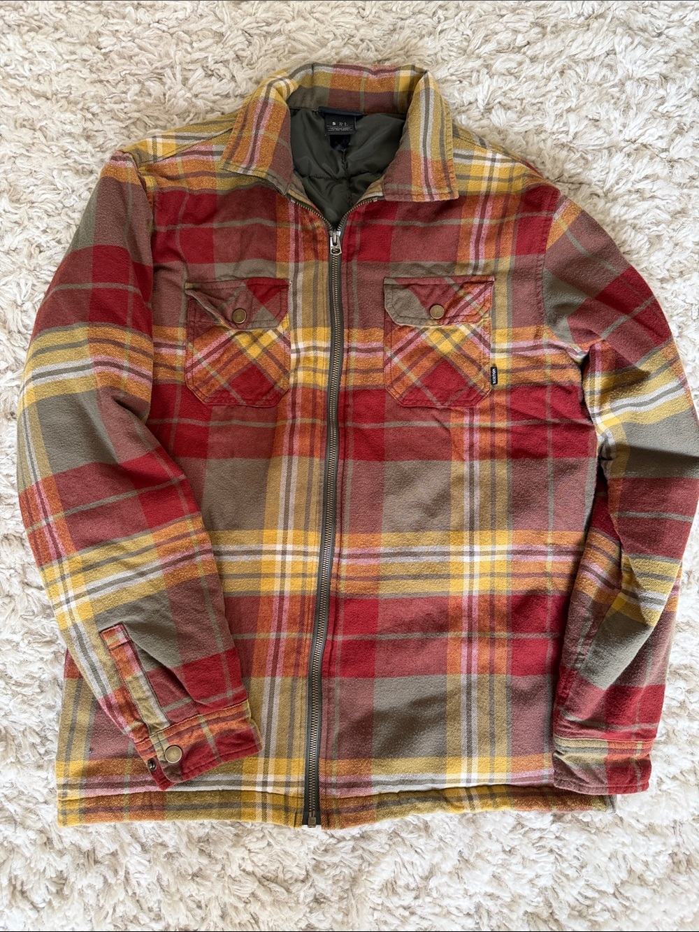 ✨ Burton Flannel Quilted Lined Jacket in Red, Yellow & Olive